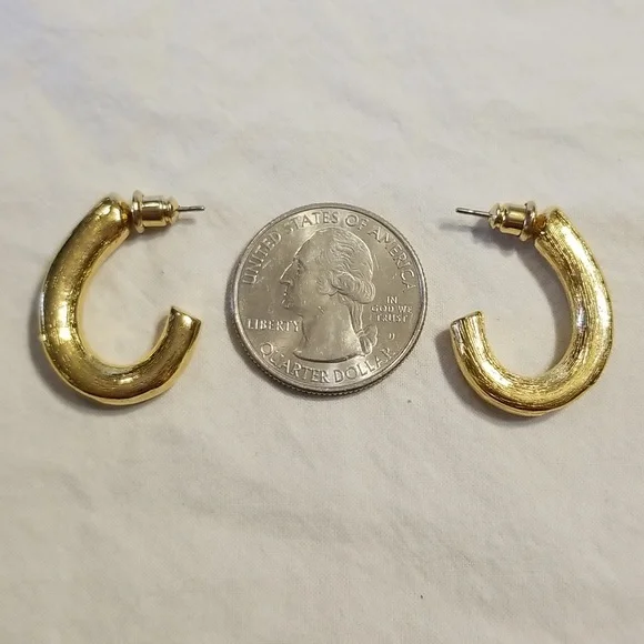 Vintage Teal & Gold Half Hoop Earrings - Picture 3 of 9